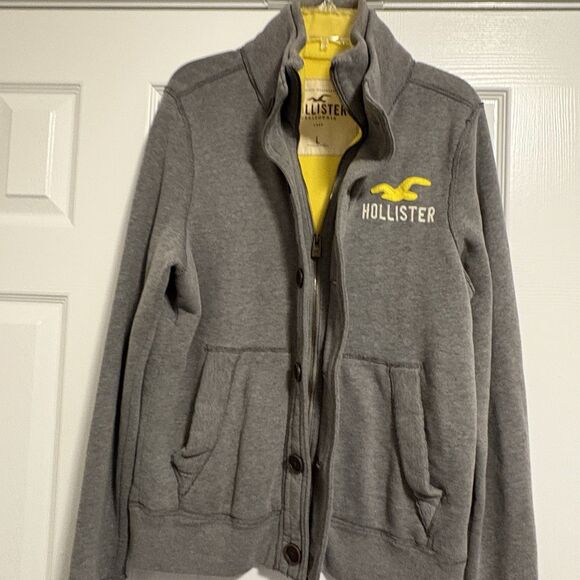 Hollister Men’s Sweater Jacket Gray Size Large Zip/Button - Picture 3 of 9